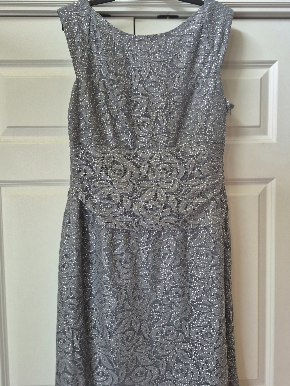 Nine West Silver Sequin Lace Maxi Dress